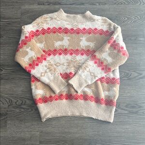 SHEIN Beige and Red Patterned Sweater
